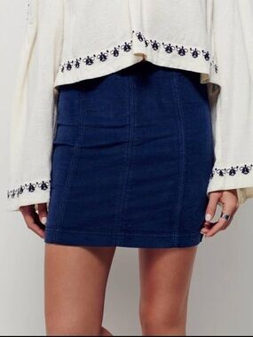 Free People Modern Femme Corduroy Mini Skirt - Dark Blue